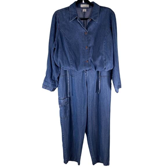 Linden Hill Straight Pants and Shirt Large Women's Blue 100% Tencel Cargo Pocket - Picture 8 of 10